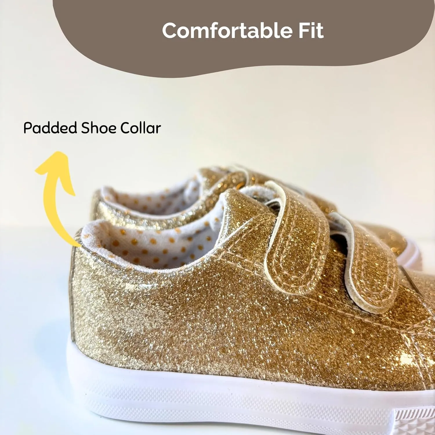 waddle wonder Toddler Glitter Low Top Double Strap Shoes for Boys & Girls, Hook and Loop Laceless Flat Sneaker