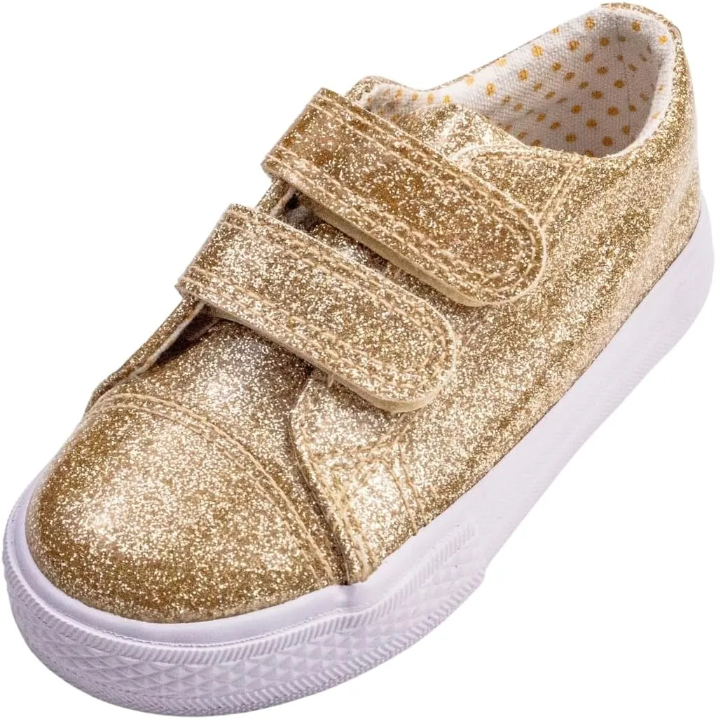 waddle wonder Toddler Glitter Low Top Double Strap Shoes for Boys & Girls, Hook and Loop Laceless Flat Sneaker