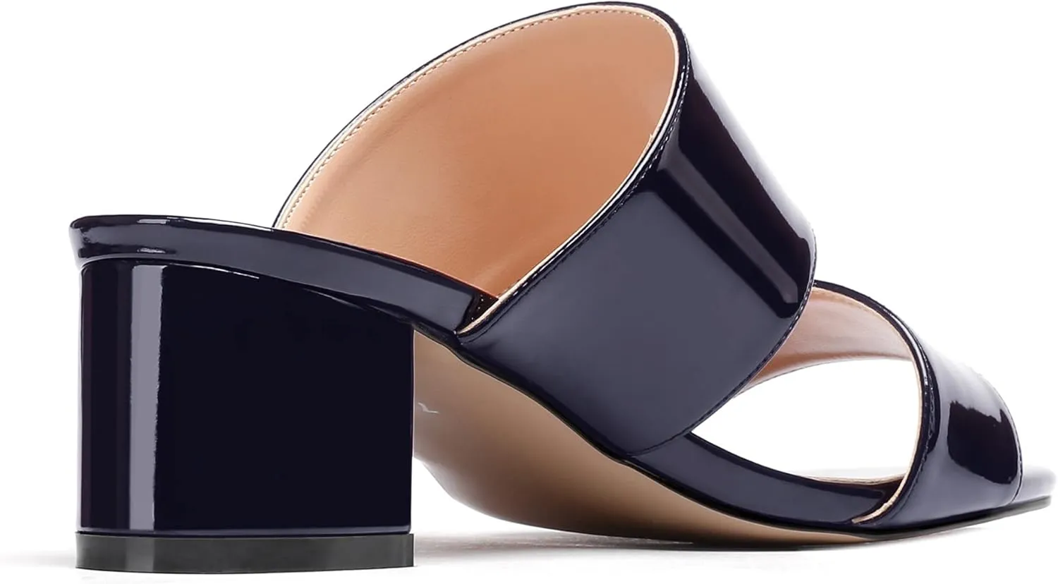 WAYDERNS Women's Slip On Open Toe Patent Chunky Low Heel Slides Two Piece Sandals 2 Inch