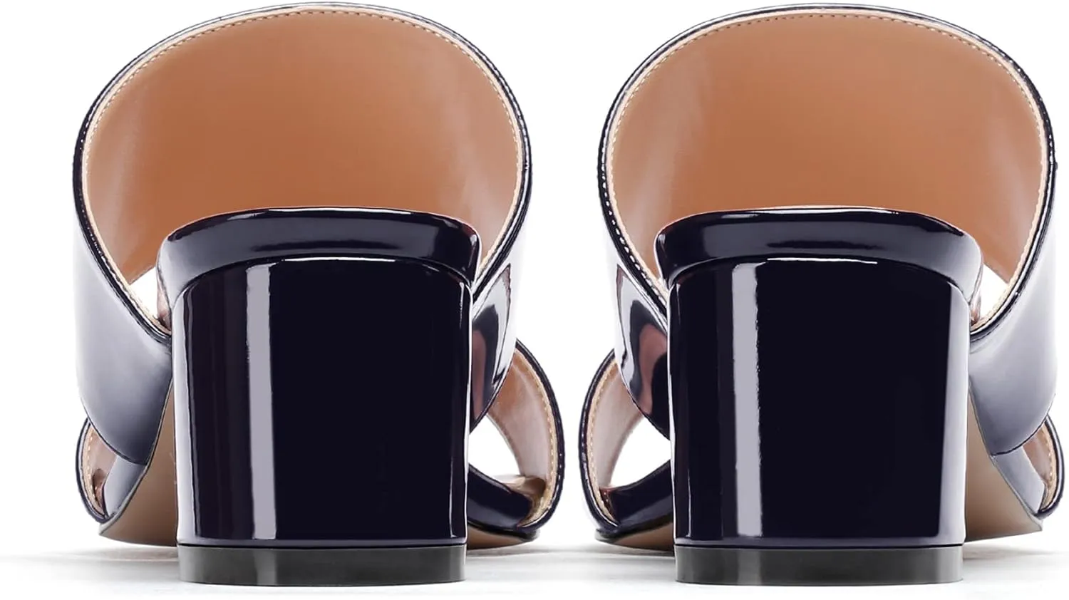 WAYDERNS Women's Slip On Open Toe Patent Chunky Low Heel Slides Two Piece Sandals 2 Inch