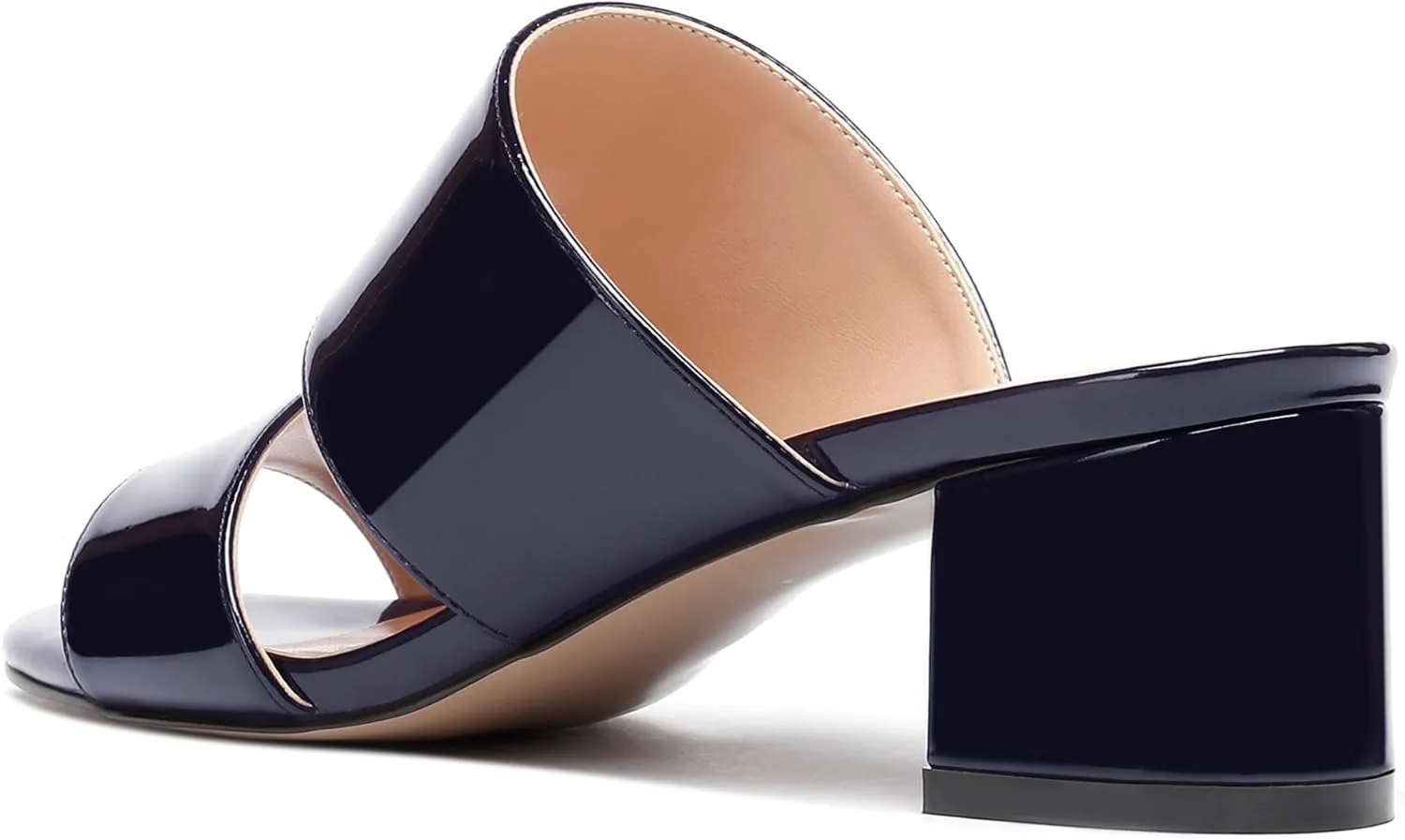 WAYDERNS Women's Slip On Open Toe Patent Chunky Low Heel Slides Two Piece Sandals 2 Inch
