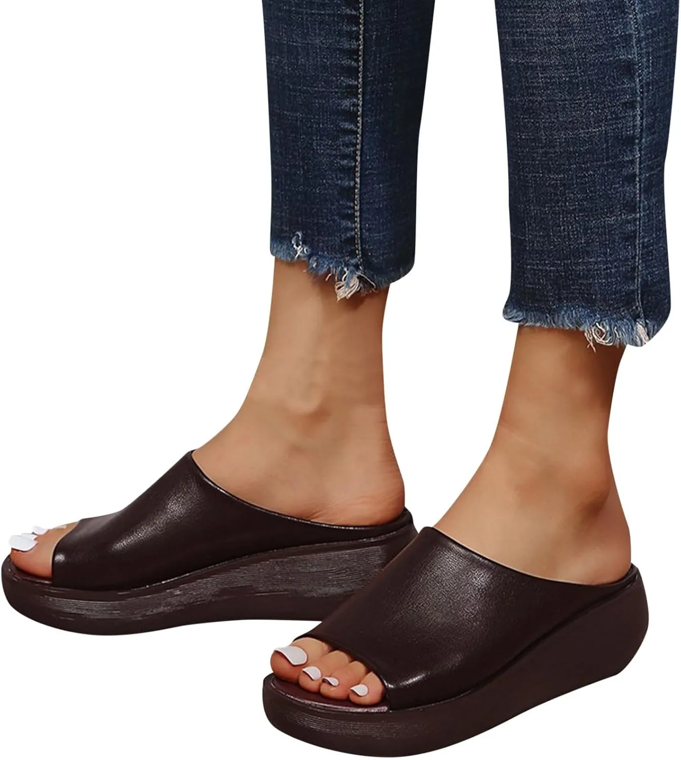 Wedge Sandals for Women Platform Flip Flops Arch Support Fashion Slippers Backless Walking Sandal Trendy Dressy Summer Sandals Comfortable Comfy Orthotic Slippers