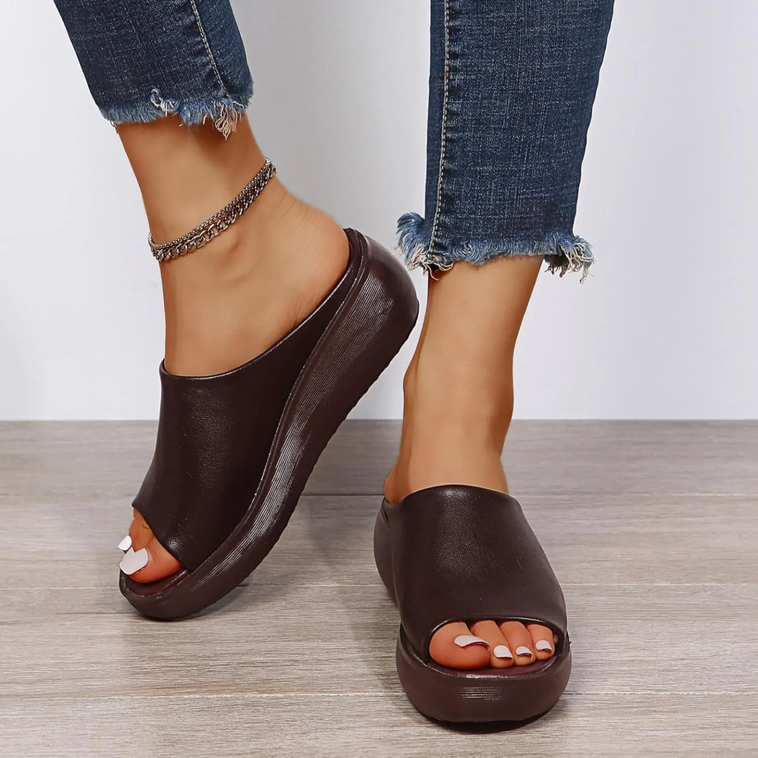 Wedge Sandals for Women Platform Flip Flops Arch Support Fashion Slippers Backless Walking Sandal Trendy Dressy Summer Sandals Comfortable Comfy Orthotic Slippers