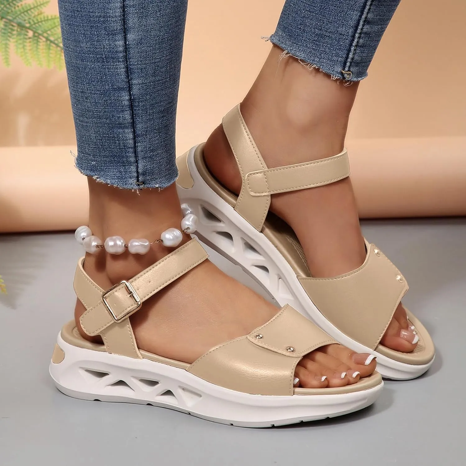 Wedge Sandals for Women Thick Soled Wedge Heeled Women's Shoes Fashionable And Casual Outer Wear Classic Mid Heeled