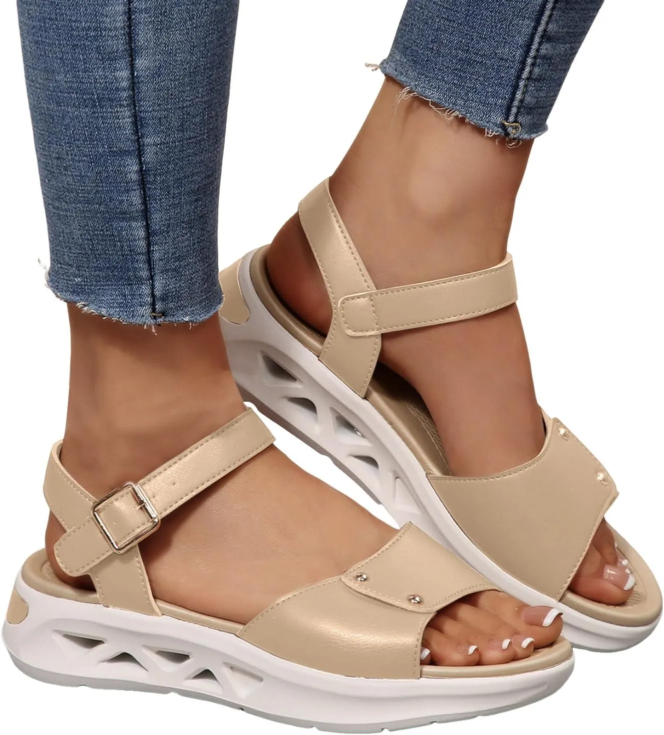 Wedge Sandals for Women Thick Soled Wedge Heeled Women's Shoes Fashionable And Casual Outer Wear Classic Mid Heeled