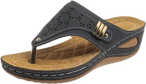 Wedges Slides Bohemia Sandals Thick Soled Wedge Heeled Women's Outdoor Thong Sandals Fashionable And Casual Open Heeled