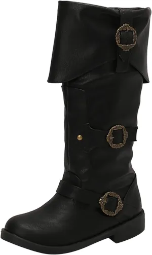 western boots women Victorian Boots for Women Men Knee High Riding Pirate Boots, Comfortable Low Chunky Heel Flat Motorcycle Buckle for Women