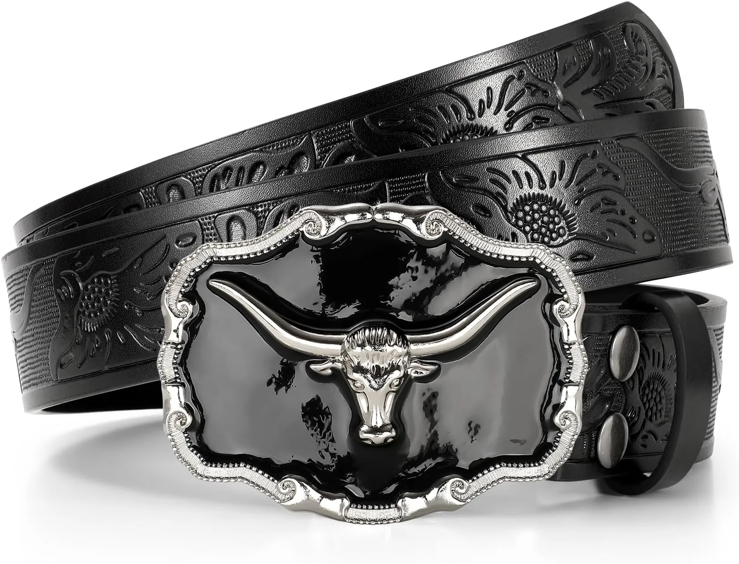 Western Leather Belt for Men Black Cowboy Buckle Belt for Jeans Vintage Country Belt
