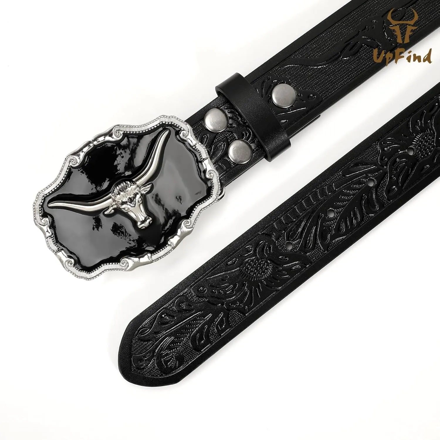 Western Leather Belt for Men Black Cowboy Buckle Belt for Jeans Vintage Country Belt