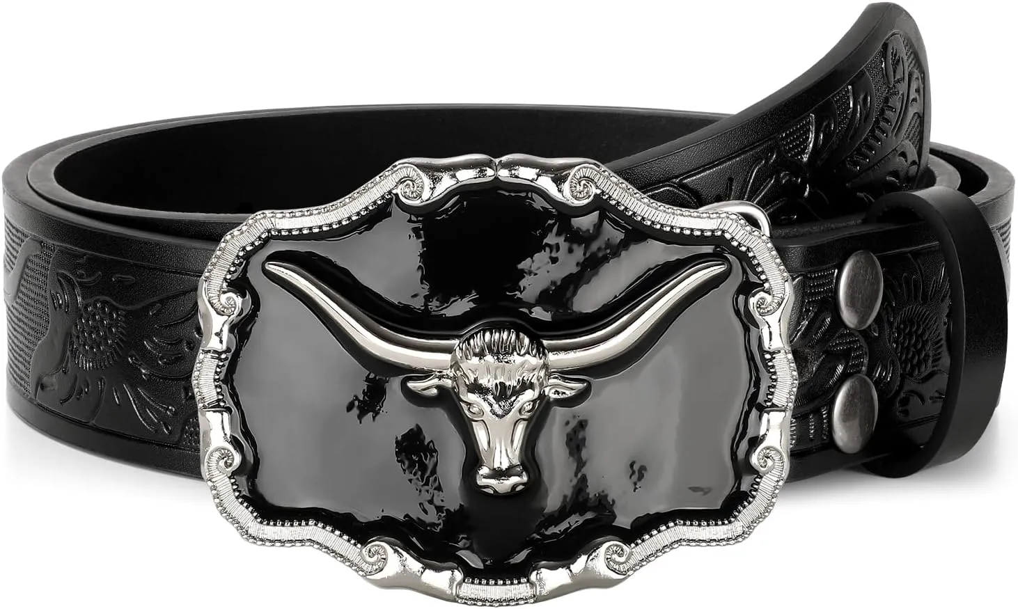 Western Leather Belt for Men Black Cowboy Buckle Belt for Jeans Vintage Country Belt