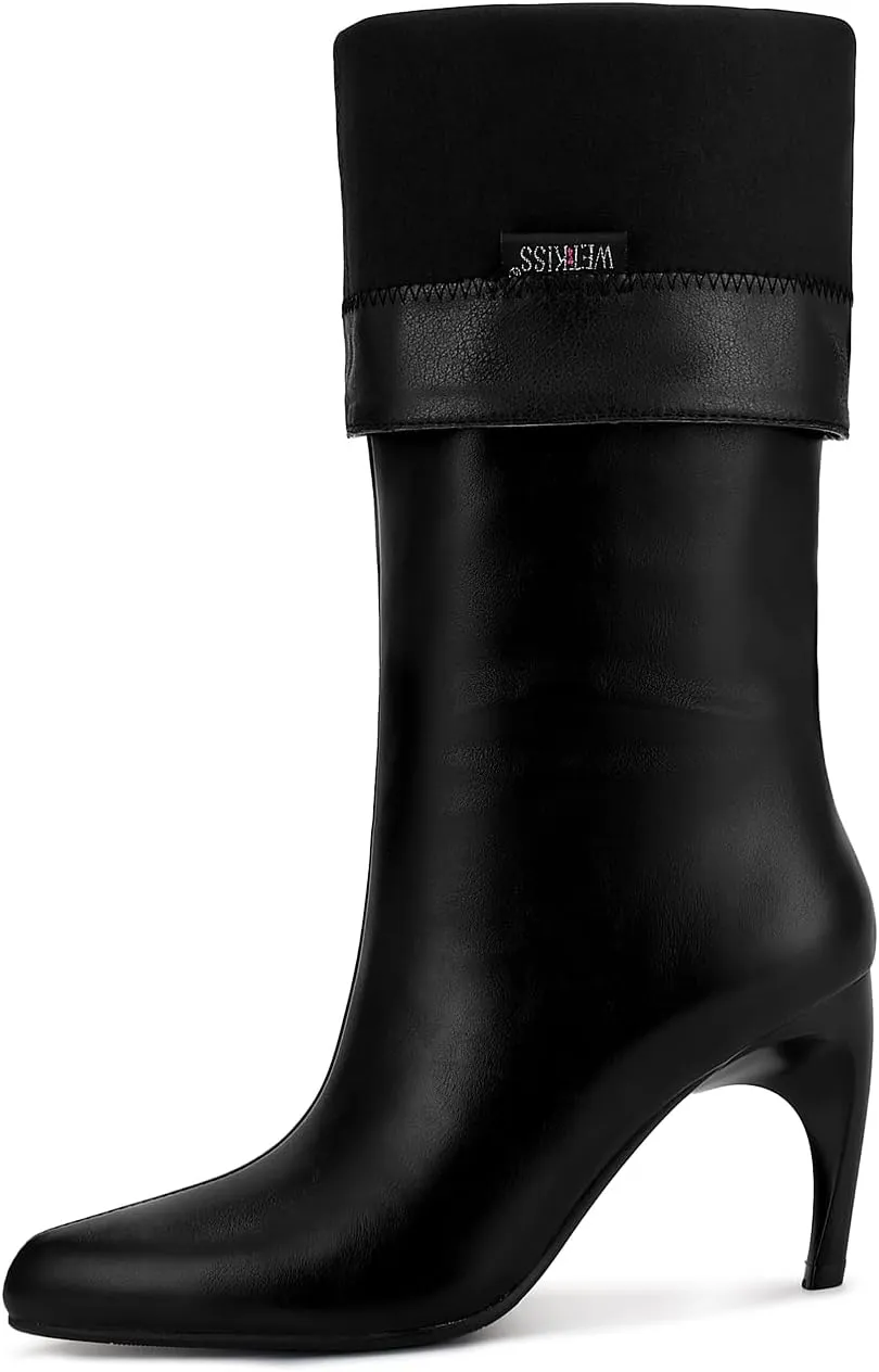 wetkiss Knee High Boots for Women with Stiletto Heel, Pointed Toe Side Zipper Kitten Heel Boots Dress Party Club Festival Shoes