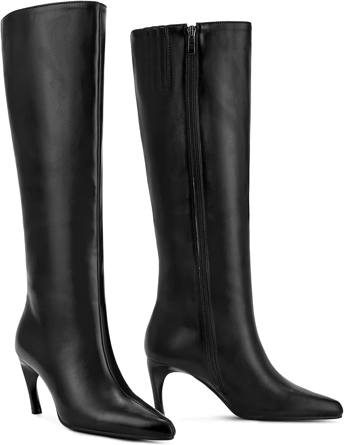 wetkiss Knee High Boots for Women with Stiletto Heel, Pointed Toe Side Zipper Kitten Heel Boots Dress Party Club Festival Shoes
