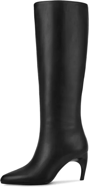 wetkiss Knee High Boots for Women with Stiletto Heel, Pointed Toe Side Zipper Kitten Heel Boots Dress Party Club Festival Shoes