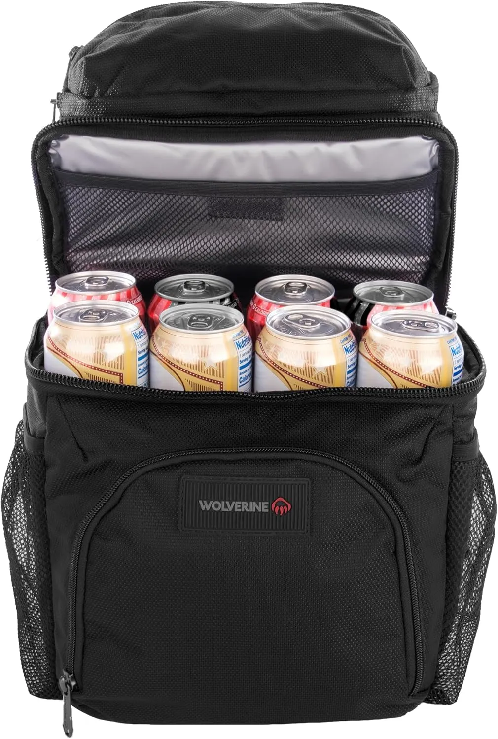 Wolverine 36 Can Cooler Backpack with Durable Nailhead Nylon, Dual Compartment Cooler & Dry Storage, Padded Mesh Back Panel, & Exterior Water Bottle Pockets