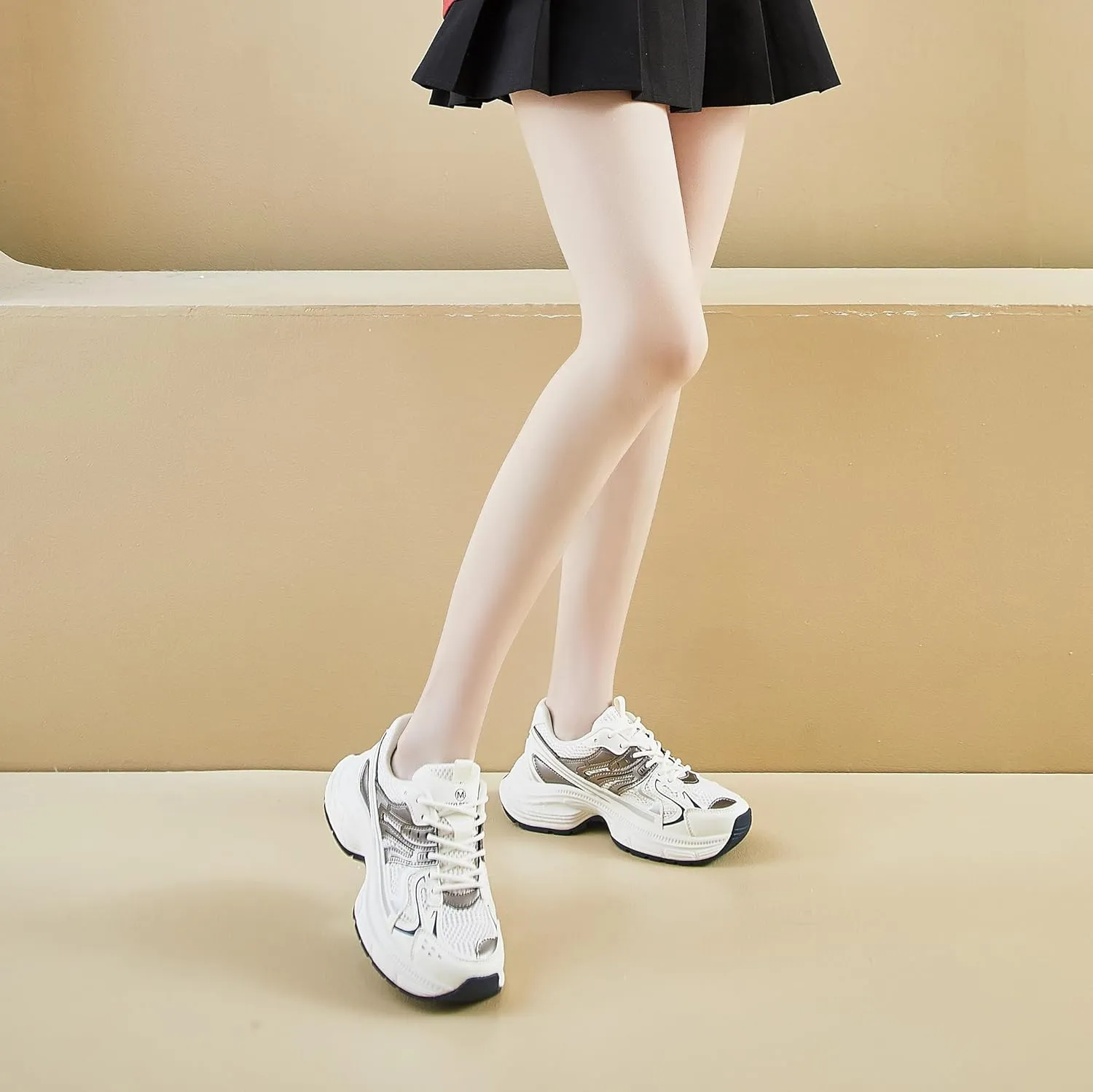 Women Breathable Mesh Chunky Sneakers Trendy Lace-up Casual Shoes Everyday Gym Walking Shoes