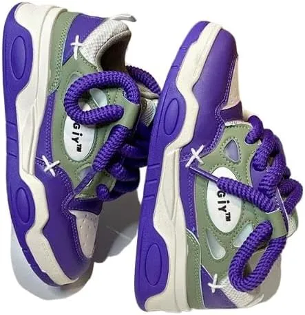 Women Platform Fashion Sneakers Low Top Lace-Up Comfortable Stylish Casual Walking Skateboard Shoes, Street Sneakers Size 5-8
