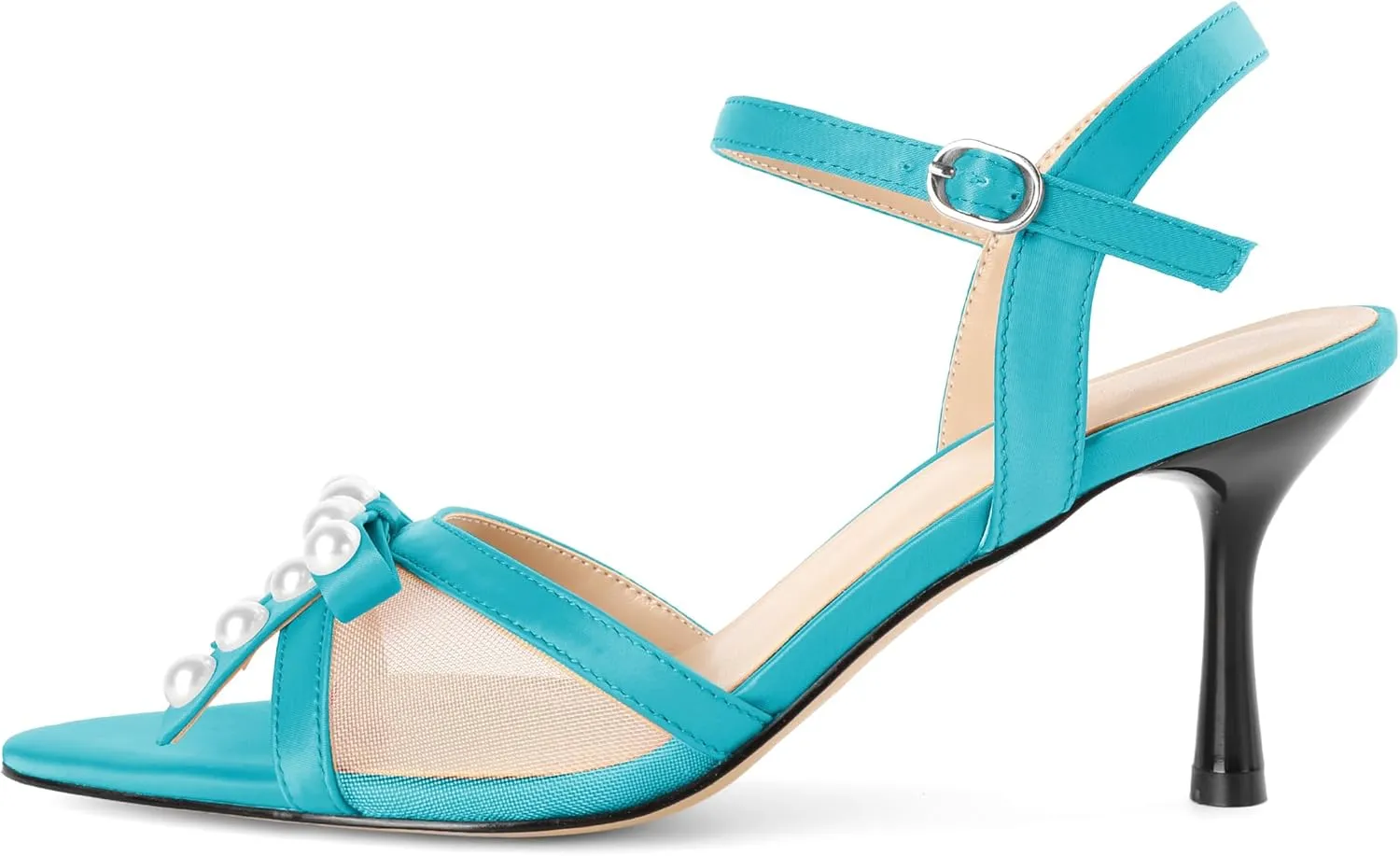 Women Stiletto Heel Sandals Strappy Heels Open Toe Sandals Slingback Heel Sandals Comfort Dressy Pearl Heels Evening Party 3.5 Inch