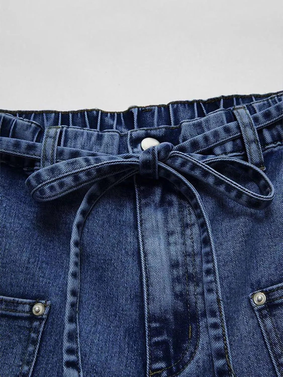 Women Wide Leg Jeans Elastic Mid Waist Belt Baggy Jeans Loose Casual Boyfriend Y2K Denim Pants with Pockets