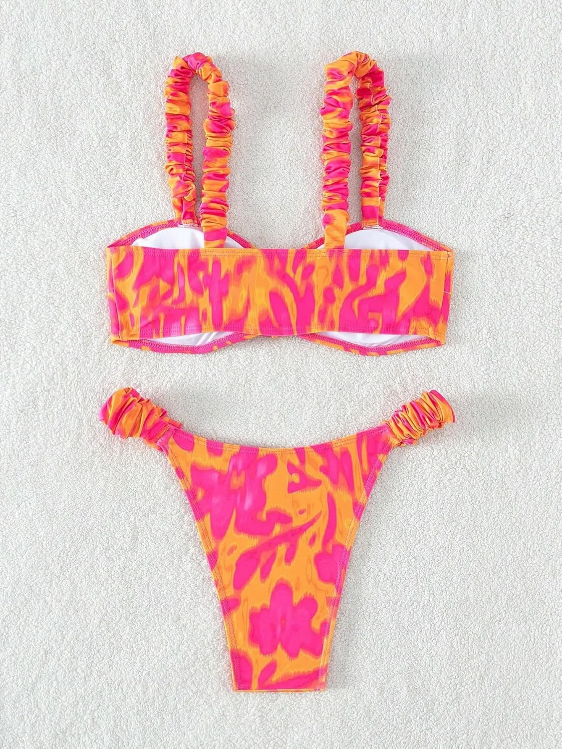 Women's 2 Piece Allover Print Bikini Set Tie Front Wireless Padded Bathing Suit High Cut Swimsuits