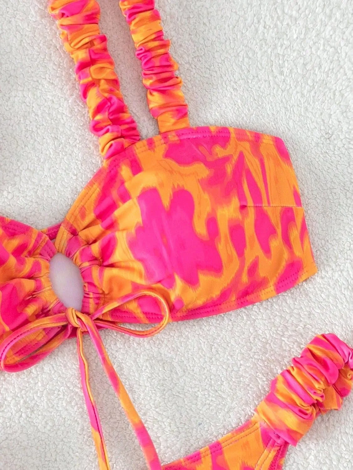 Women's 2 Piece Allover Print Bikini Set Tie Front Wireless Padded Bathing Suit High Cut Swimsuits