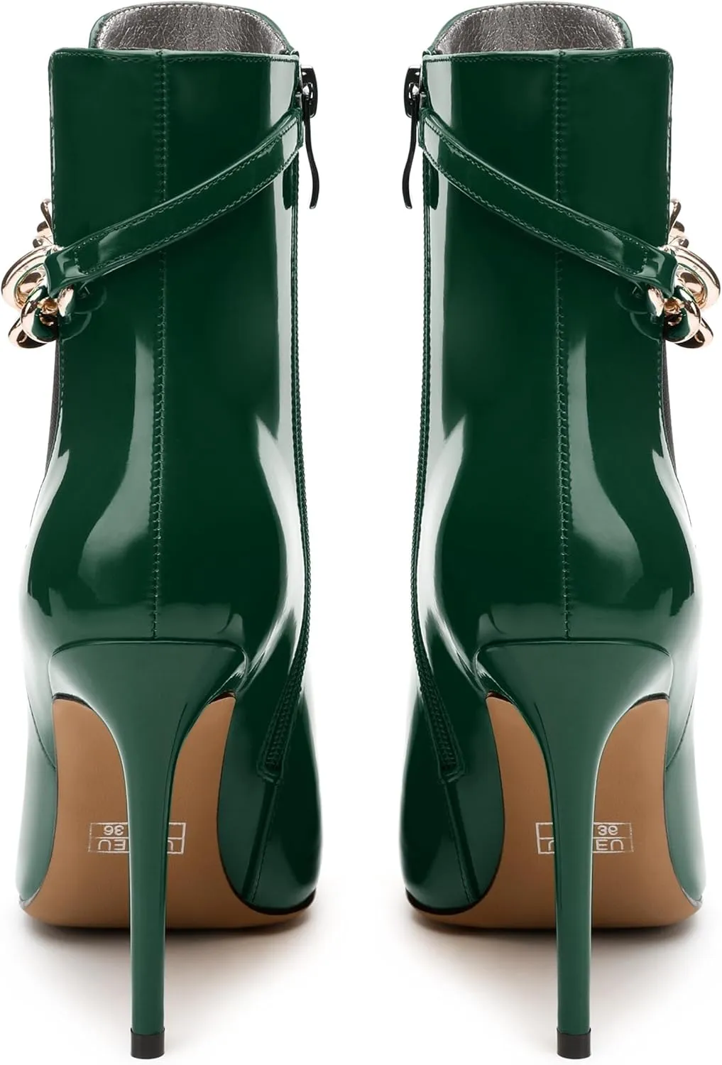 Women's Ankle Boots, Pointed Toe High Heel Short Boots, Side Zip Fashion Chain Strap Ankle High Boot for Women