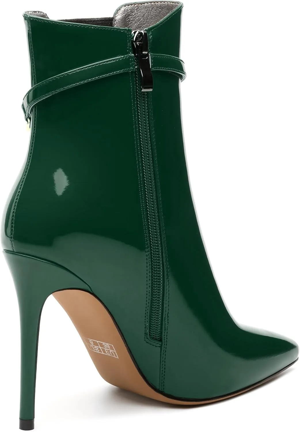 Women's Ankle Boots, Pointed Toe High Heel Short Boots, Side Zip Fashion Chain Strap Ankle High Boot for Women