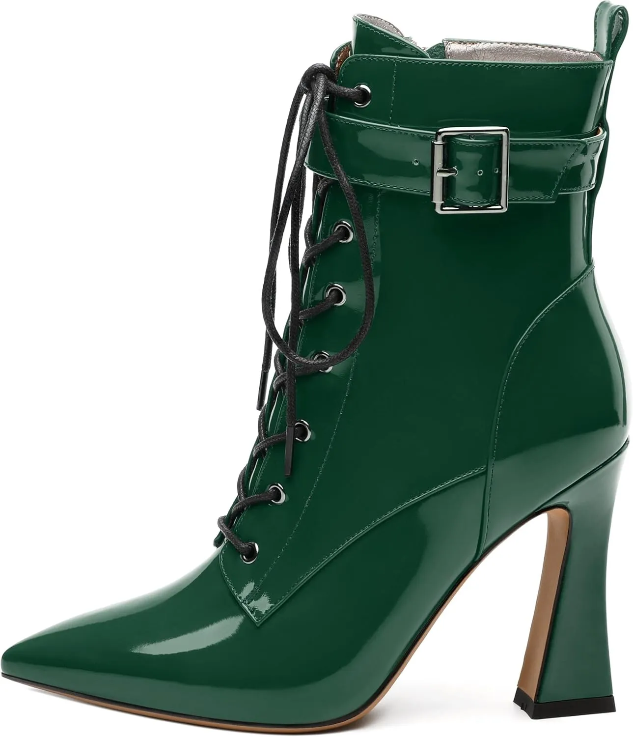 Women's Ankle Boots, Pointed Toe Lace up High Heel Booties, Side Zipper Fashion Solid Short Boot for Women