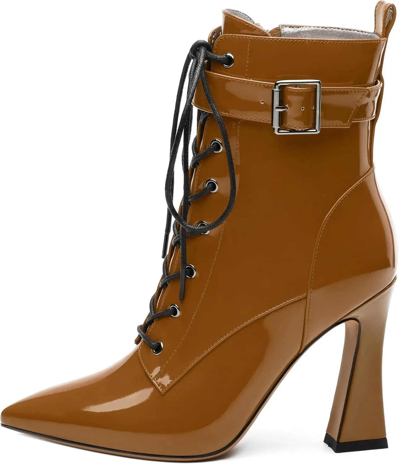 Women's Ankle Boots, Pointed Toe Lace up High Heel Booties, Side Zipper Fashion Solid Short Boot for Women