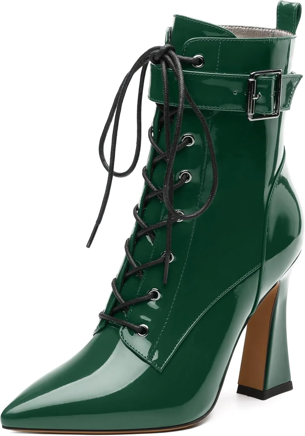 Women's Ankle Boots, Pointed Toe Lace up High Heel Booties, Side Zipper Fashion Solid Short Boot for Women