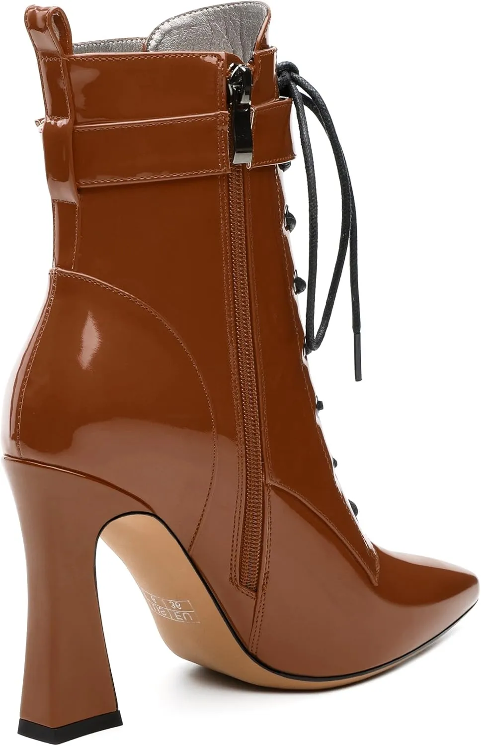 Women's Ankle Boots, Pointed Toe Lace up High Heel Booties, Side Zipper Fashion Solid Short Boot for Women