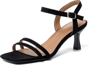 Women's Ankle Strap Low Kitten Heel Square Open Toe Strappy Heeled Sandals Party Dress Wedding Dance Shoes