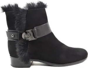 Women's Black Suede Chelsea Boots with Fur Lining and Buckle Detail