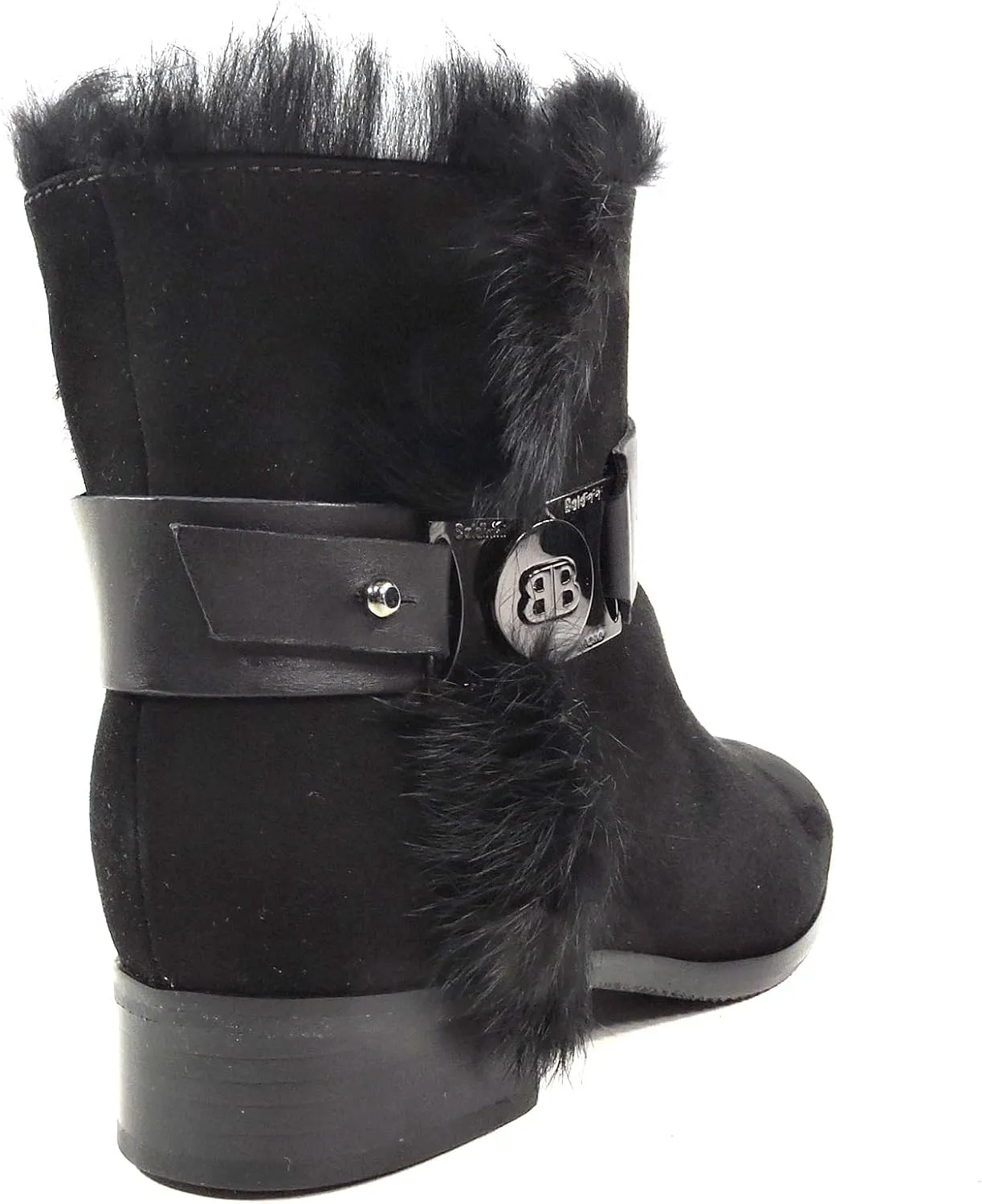Women's Black Suede Chelsea Boots with Fur Lining and Buckle Detail