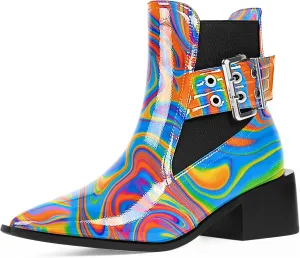 Women's Block Chunky Low Heel Ankle Boots Buckle Strap Booties