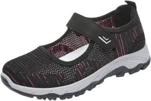 Women's Breathable Knit Sneakers - Casual Low-Top Running & Walking Shoes with Hook-and-Loop Fastener Closure, Comfortable Rubber Sole