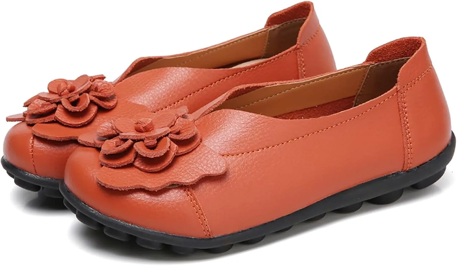 Womens Casual Loafers Shoes Round Toe Lightweight Soft Flat Moccasins Shoes Dressy Leather Slip On Comfortable Walking Loafer
