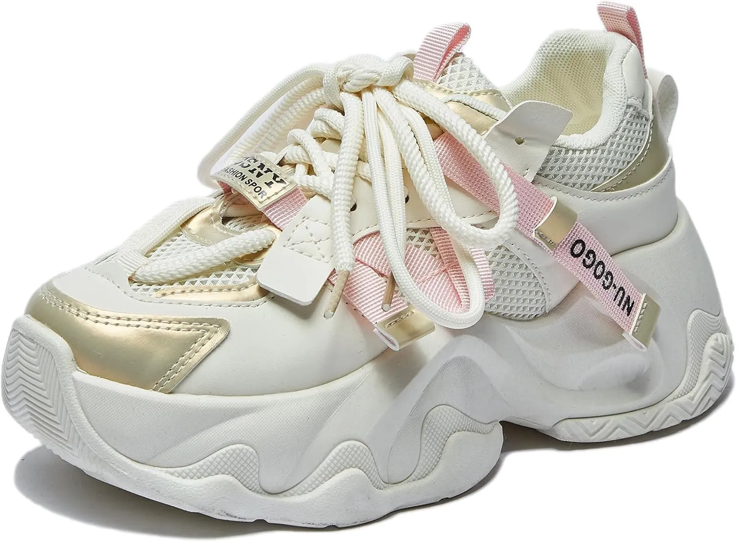 Women's Chunky Platform Sneakers Breathable Mesh Athletic Walking Shoes Retro Lace Up Casual Sneakers
