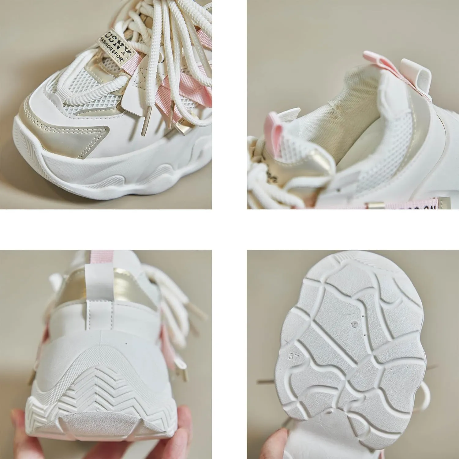 Women's Chunky Platform Sneakers Breathable Mesh Athletic Walking Shoes Retro Lace Up Casual Sneakers