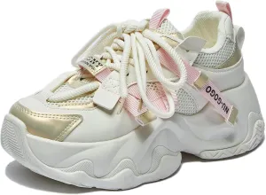 Women's Chunky Platform Sneakers Breathable Mesh Athletic Walking Shoes Retro Lace Up Casual Sneakers