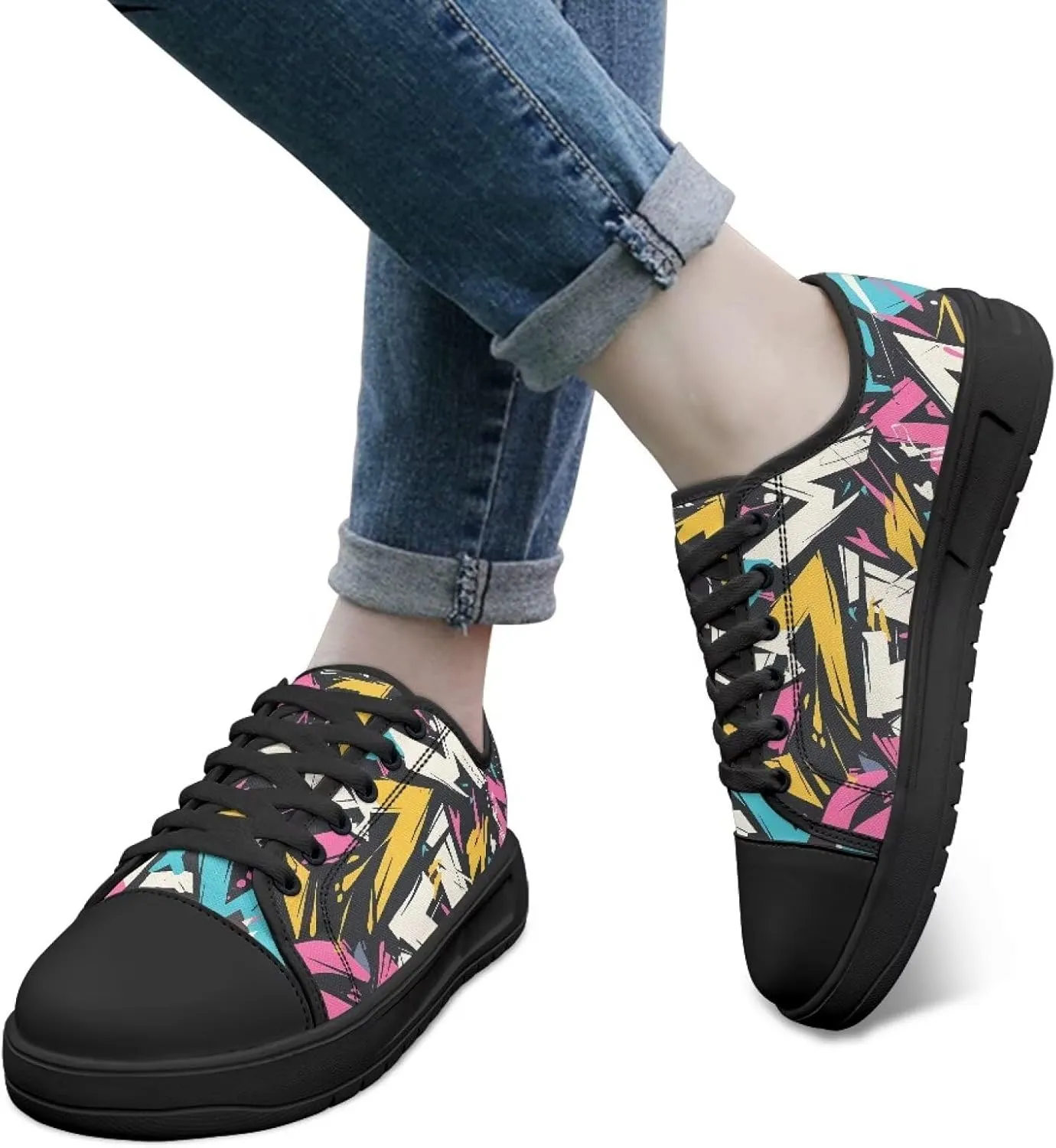Womens Classic Canvas Casual Shoes Breathable Soft Everyday Versatile Canvas Sneakers for Work Travel Size 6-13.5 Black Sole