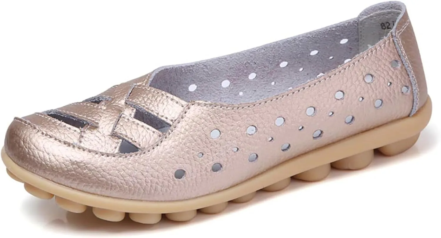 womens comfort sandals Breathable Leather Hollow Out Loafer Flats Summer Slip-On Cutout Sandals Casual Round Toe Orthopedic Loafers Fashion Soft Shoes
