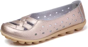 womens comfort sandals Breathable Leather Hollow Out Loafer Flats Summer Slip-On Cutout Sandals Casual Round Toe Orthopedic Loafers Fashion Soft Shoes