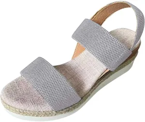 Womens Espadrille Wedge Sandals EVA Sole Platform Sandal Open Toe Ankle Strap Buckle Elastic Summer Comfort Slides Anti-Slip Espadrilles Leather Cork Rubber 2025 Lightweight Flat Shoes