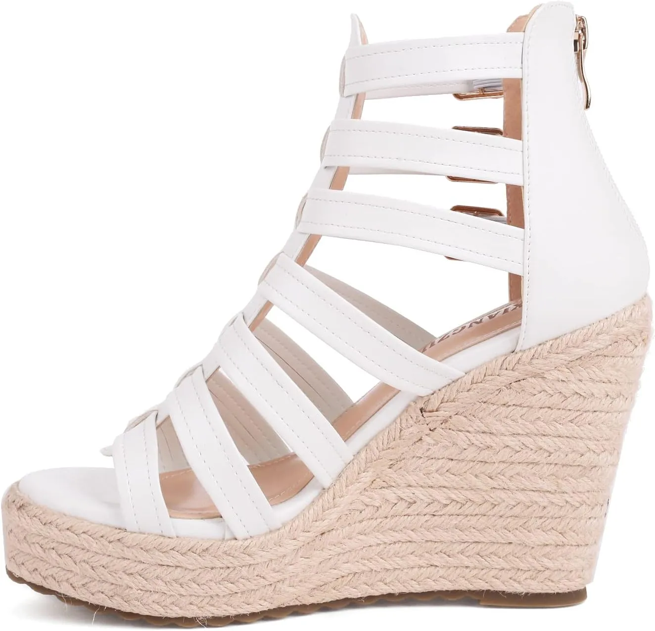 Women's Espadrilles Platform Wedge Sandals 4 Inch Adjustable Strappy with Back Zipper Open Toe Summer Vacation Dressy Wedge Heels