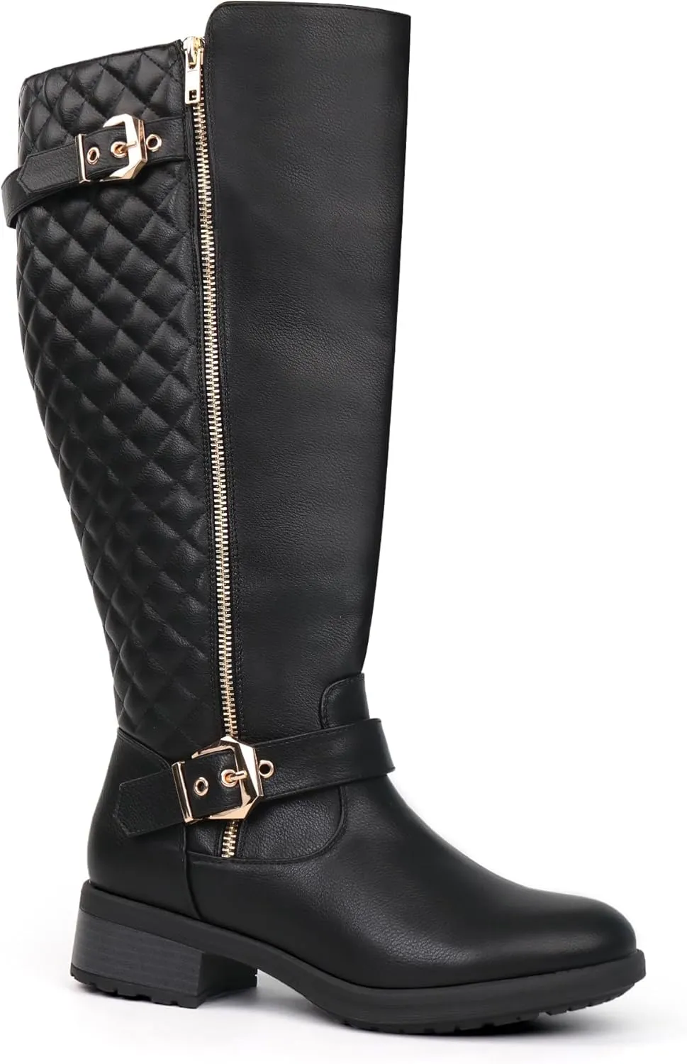 Women's Extra Wide Calf Knee High Riding Boots Retro Double Buckle Chic Style Fall Boots