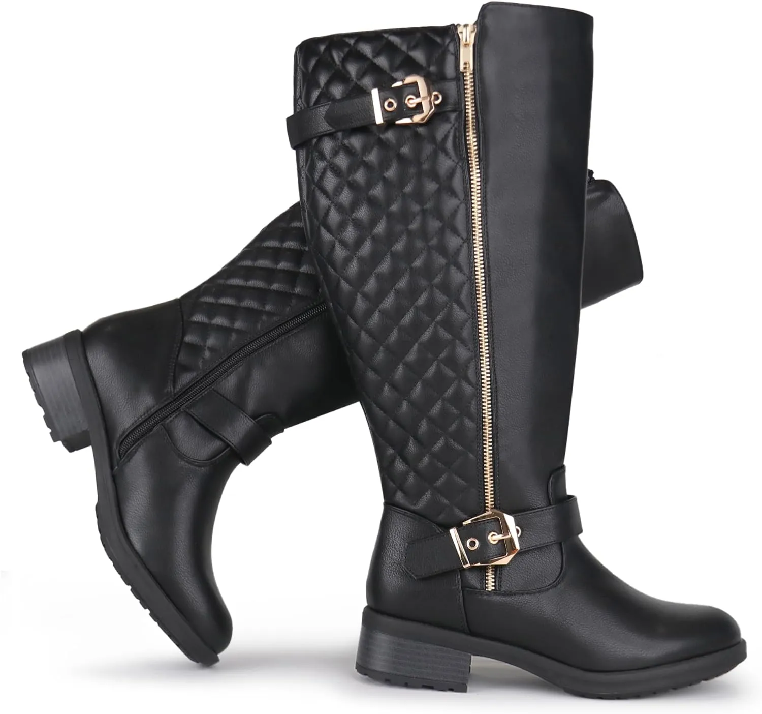 Women's Extra Wide Calf Knee High Riding Boots Retro Double Buckle Chic Style Fall Boots