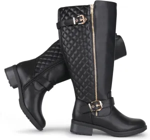 Women's Extra Wide Calf Knee High Riding Boots Retro Double Buckle Chic Style Fall Boots