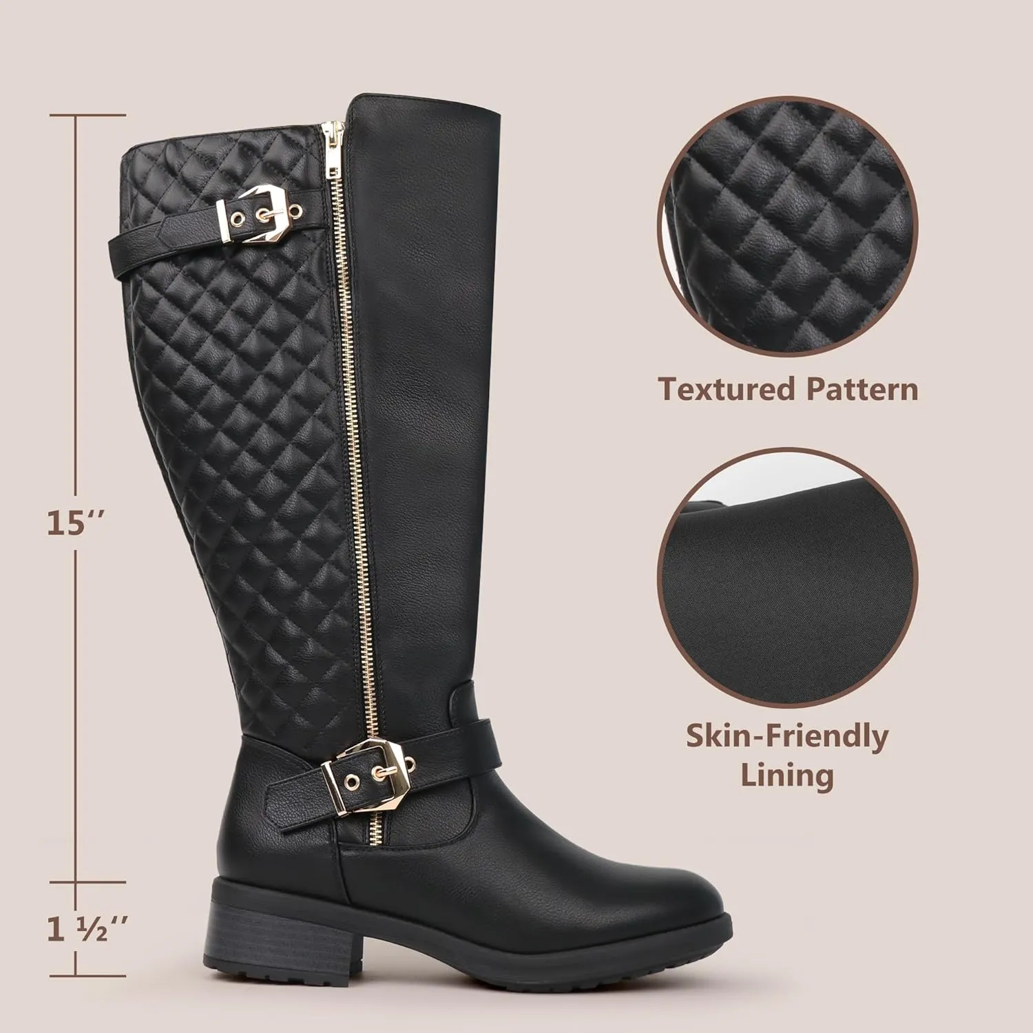 Women's Extra Wide Calf Knee High Riding Boots Retro Double Buckle Chic Style Fall Boots