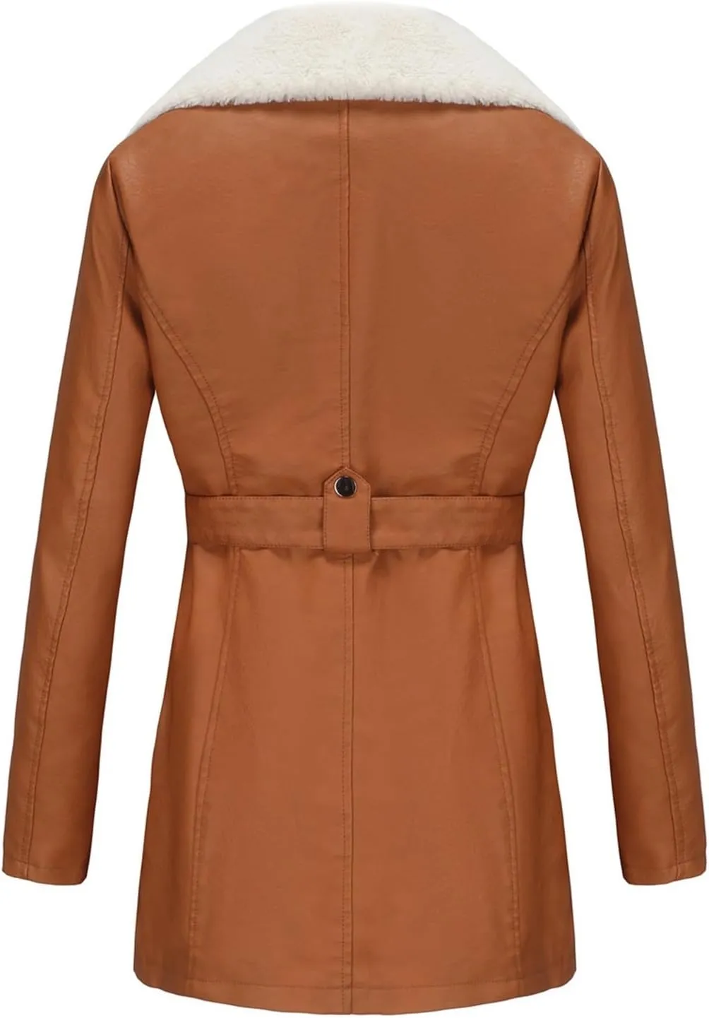Womens Faux Leather Sherpa Lined Jacket, Sherpa-Lined Coat, Winter Aviator Faux Leather Coat Outerwear