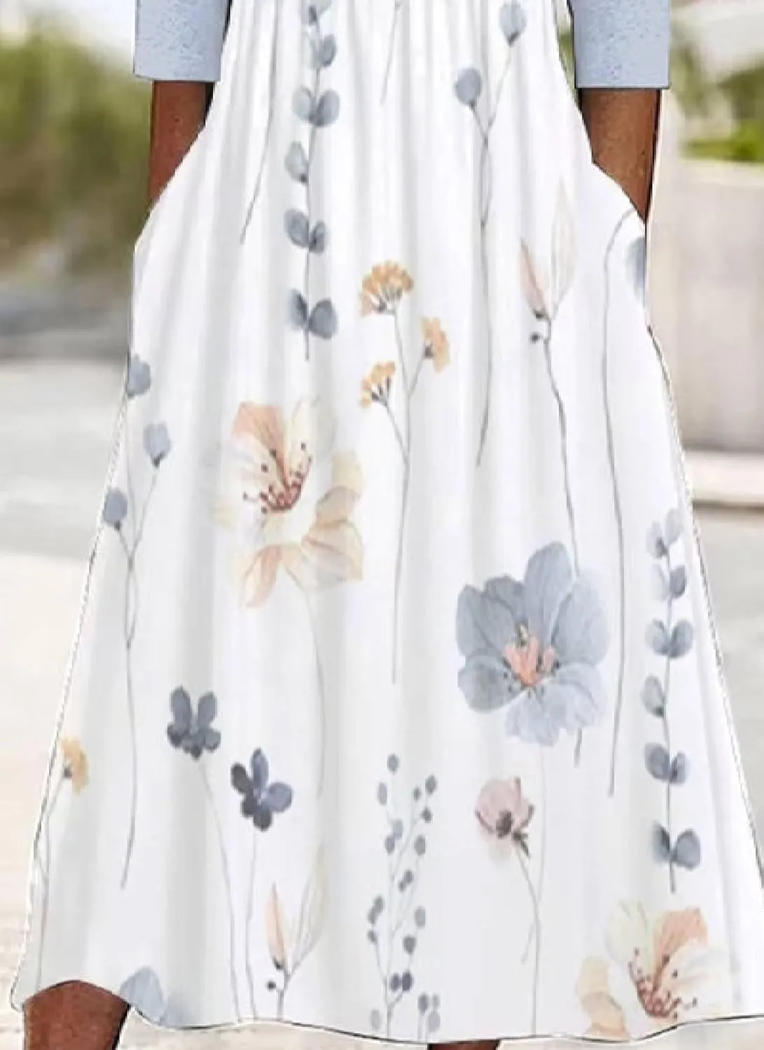 Womens Floral Print Maxi Dress with Light Blue Cardigan 2025 Casual Round Neck Half Sleeve Everyday Wear